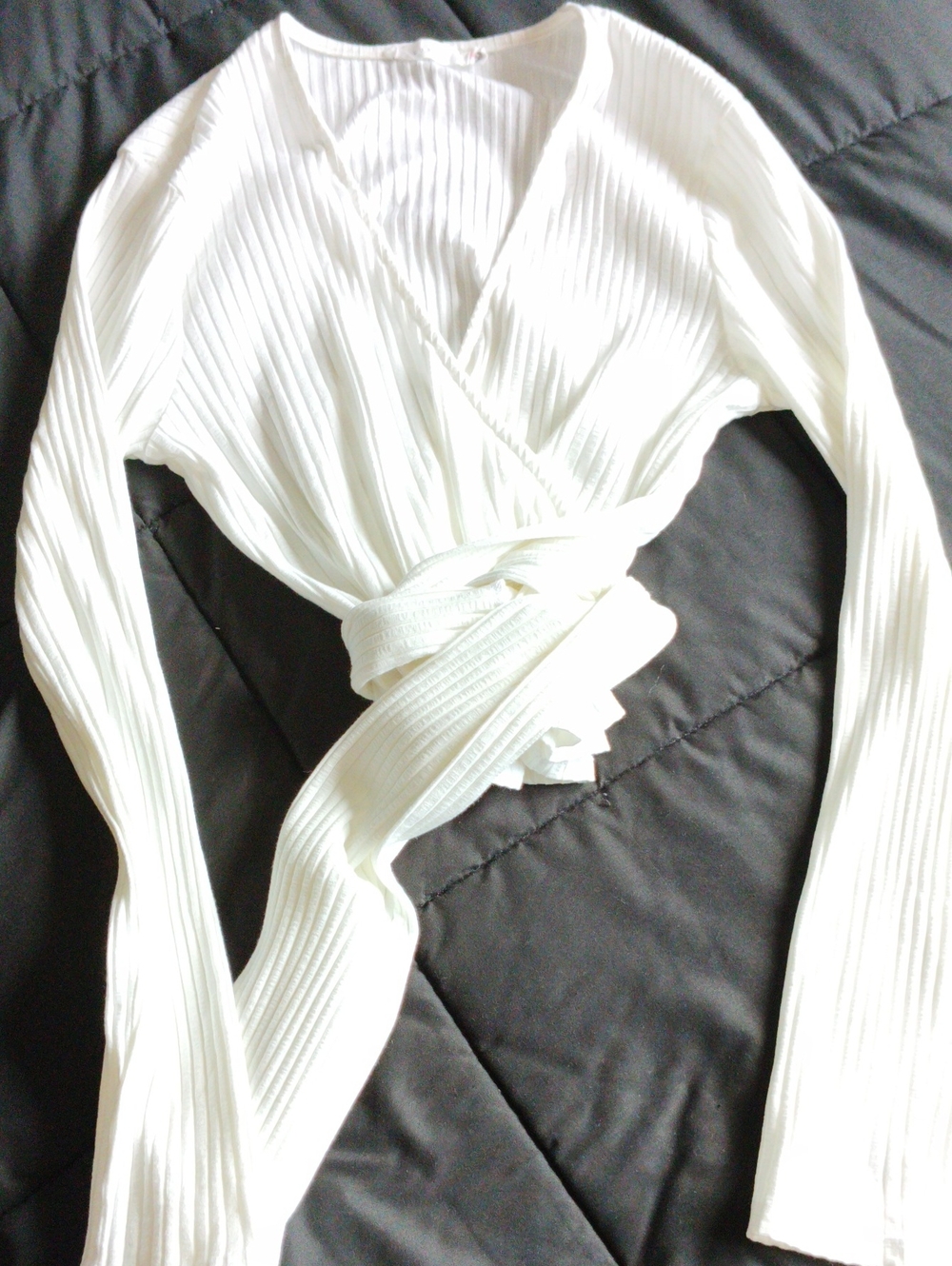 Lush White Ribbed Wrap Top